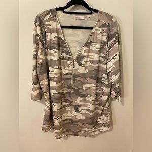 NWOT Camo print top with half zipper
